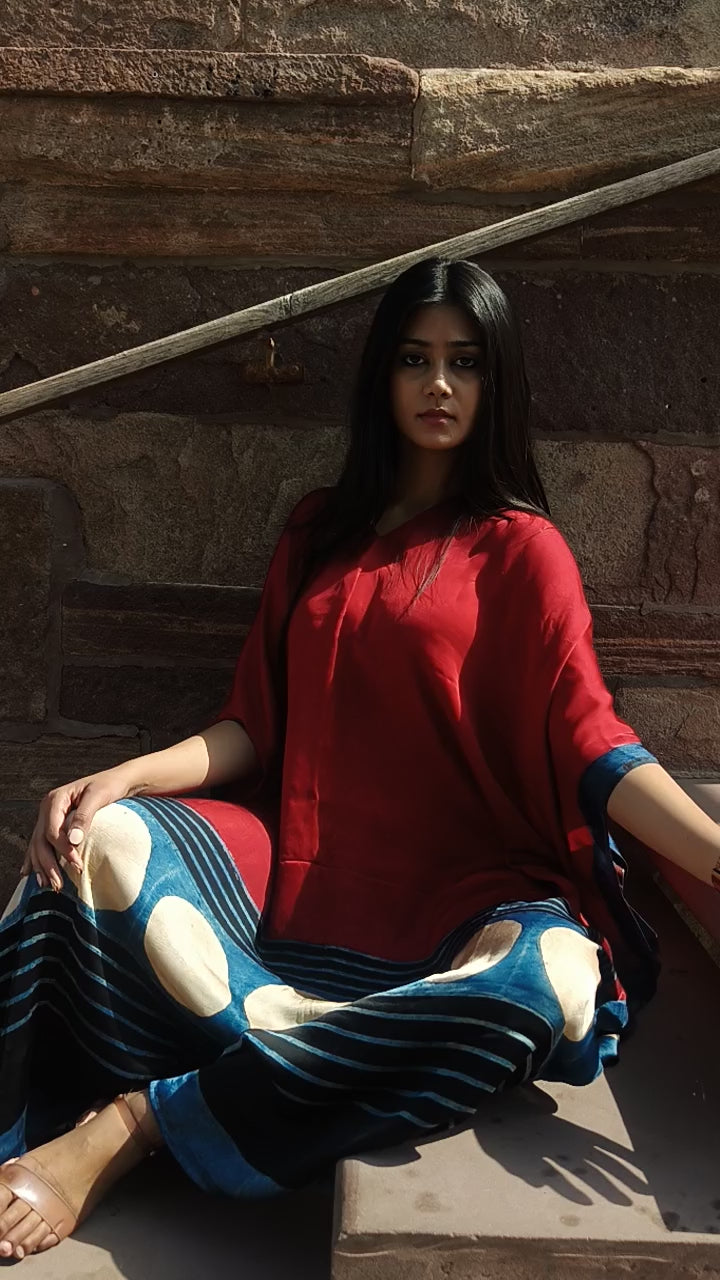 Mud Rust Hem Circle Ajrakh Handblock Kaftan
