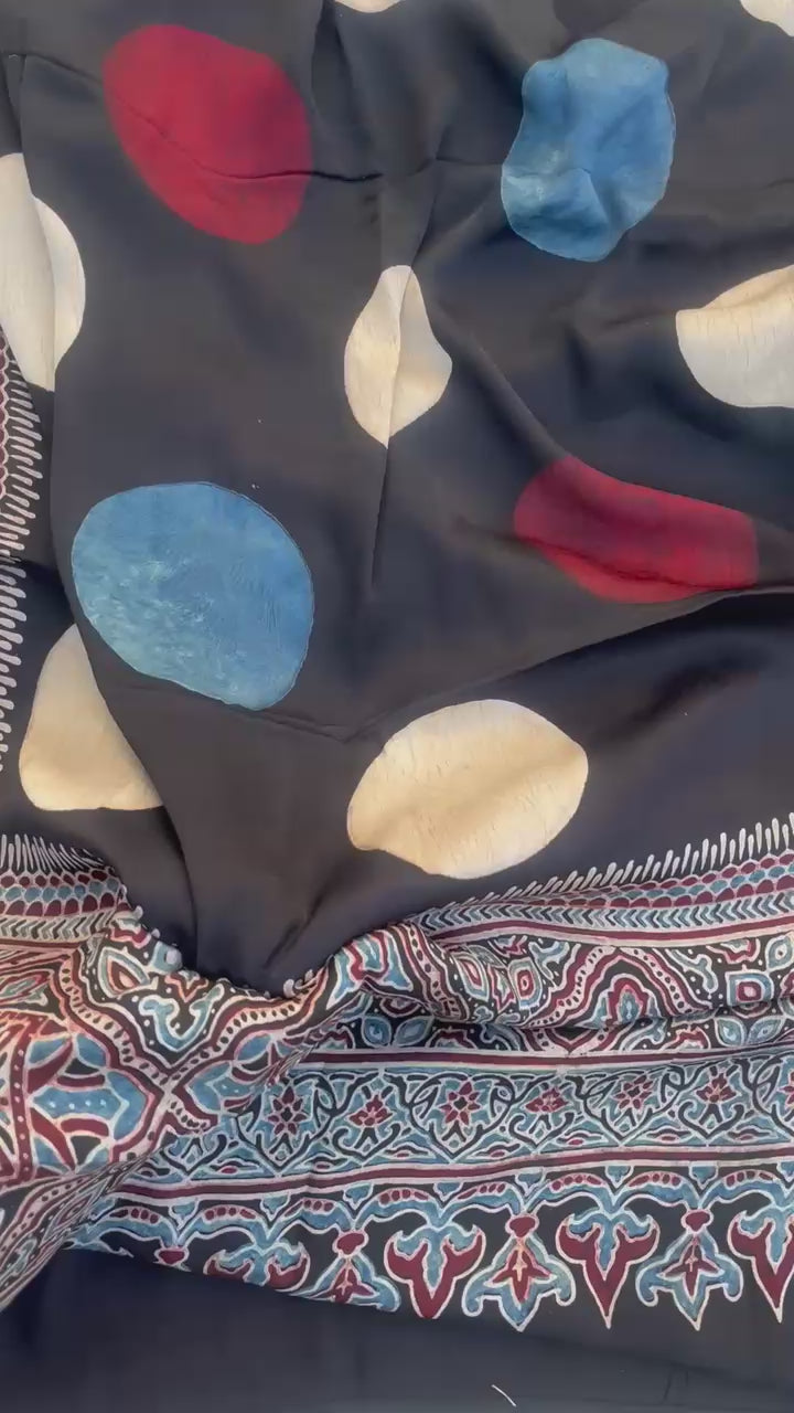 Black Multi Circle Ajrakh Handblock Kaftan