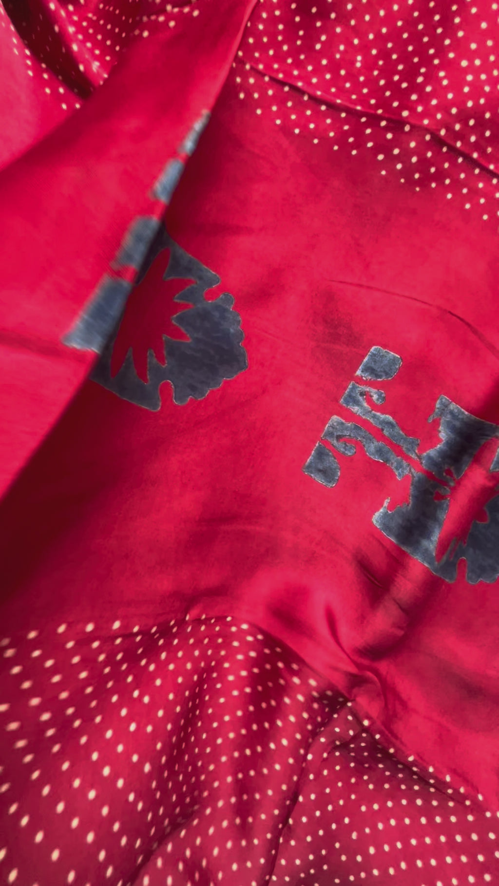 Red Temple Hand Block Print Ajarakh Kaftan Dress, Modal Silk, Indigo Blue Maxi for Women, Free Size