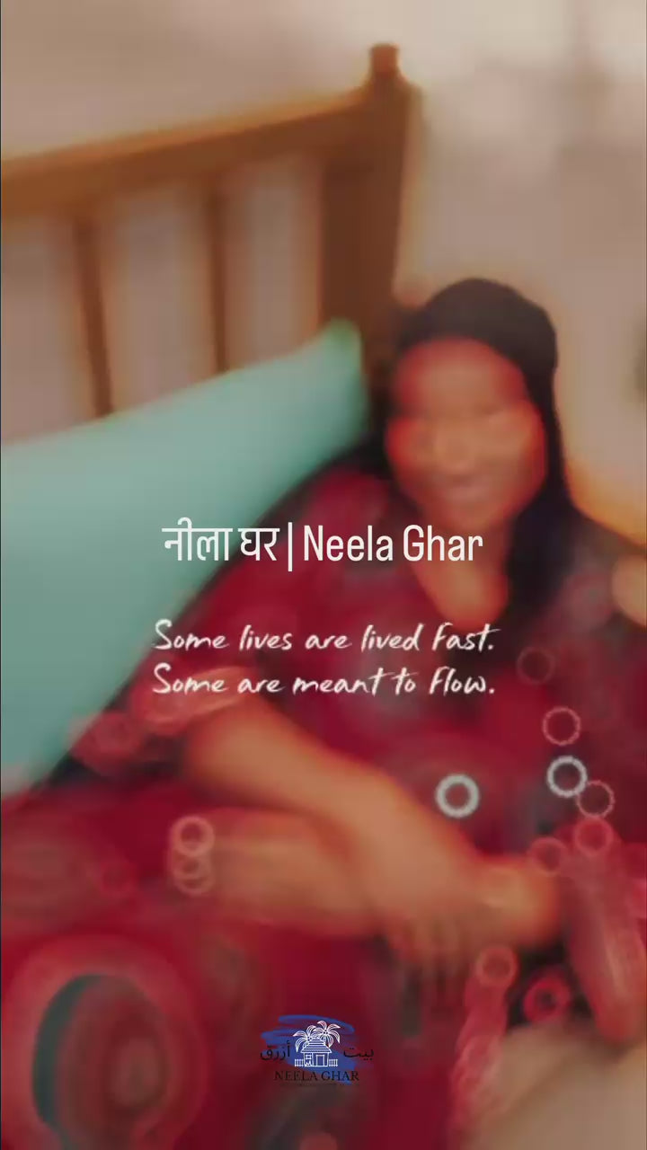 Mud Red Moon Ajrakh Handblock Neela Ghar kaftan