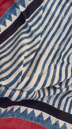 White Blue Stripes Ajrakh Handblock Kaftan