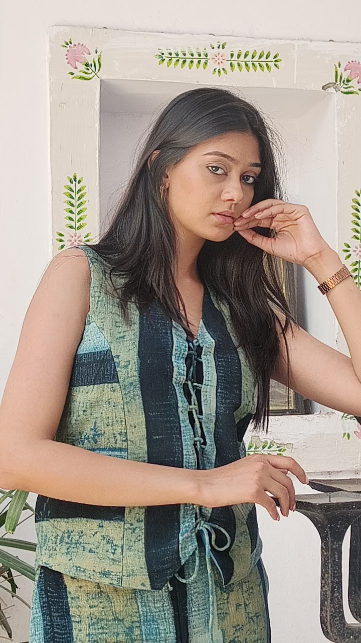 Indigo Striped Tie-Up Kala Cotton Co-Ord Set