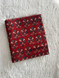 Red Lotus Block Print Natural Dyed Cotton Ajrakh Fabric - Neela Ghar