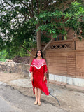 Red Shibori Handcrafted Ombre Kaftan Dress, Modal Silk, Red Pink  Maxi for Women, Free Size