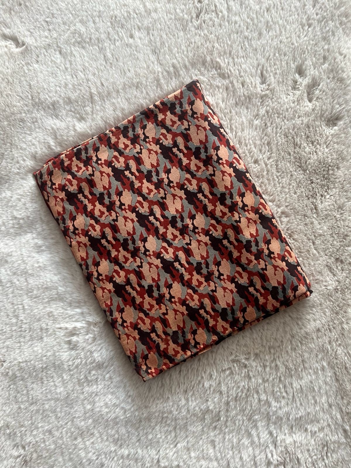 Rust Camouflage Hand Block Print Natural Dyed Cotton Ajrakh Fabric - Neela Ghar