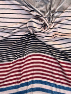 White Classic Horizontal Uneven Stripes Ajrakh Handblock Kaftan - Neela Ghar