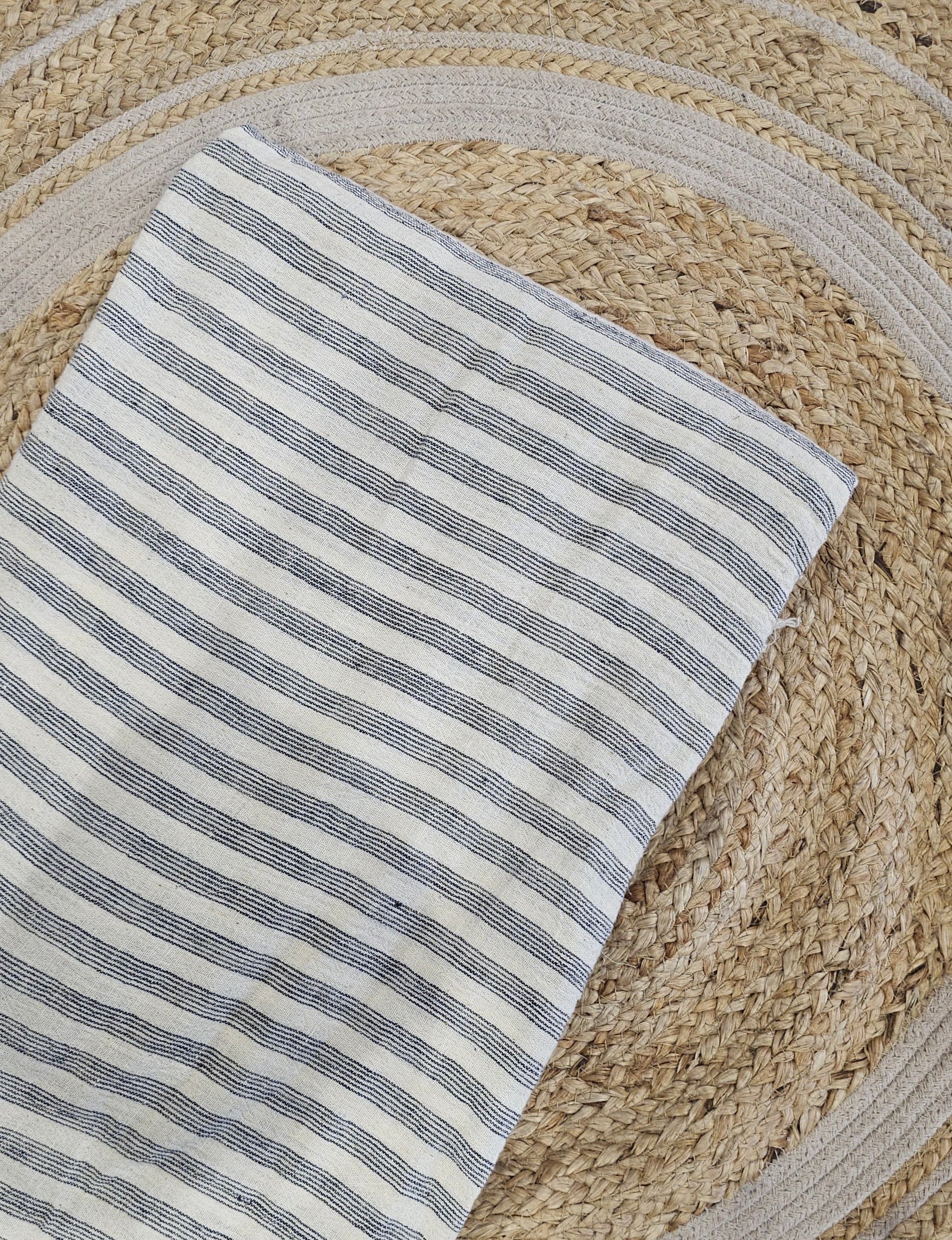 Grey Stripes Handwoven Kala Cotton Fabric